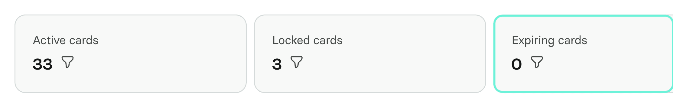 The active, locked and expiring cards tiles, with Expiring cards highlighted
